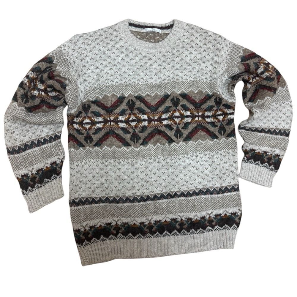 Vintage St Michael M&S Sweater Fair Isle 90s Wool Blend Xmas Beige.Mens.Sz S